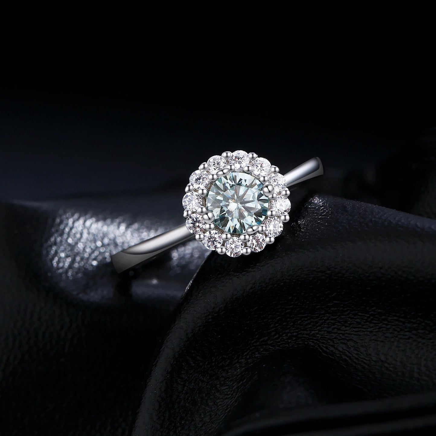 Green Teal Moissanite Halo Ring