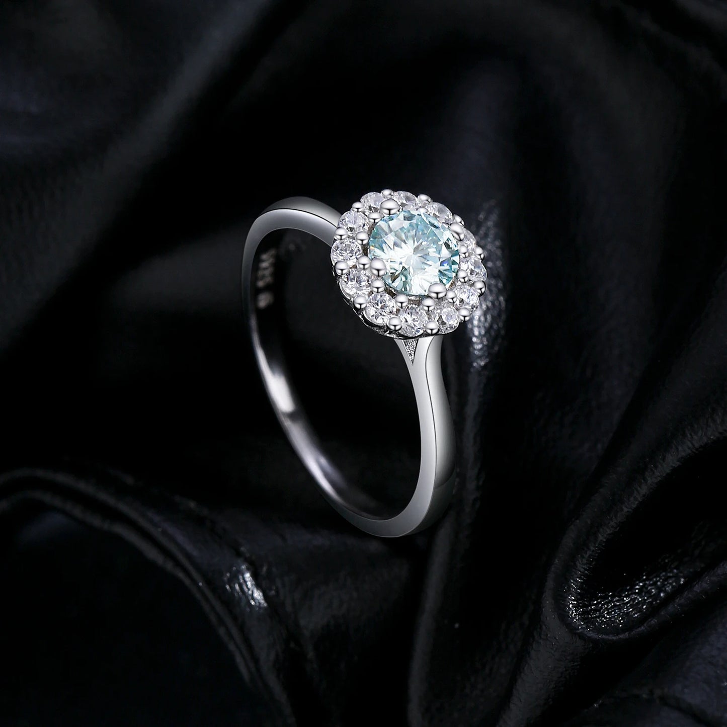 Green Teal Moissanite Halo Ring