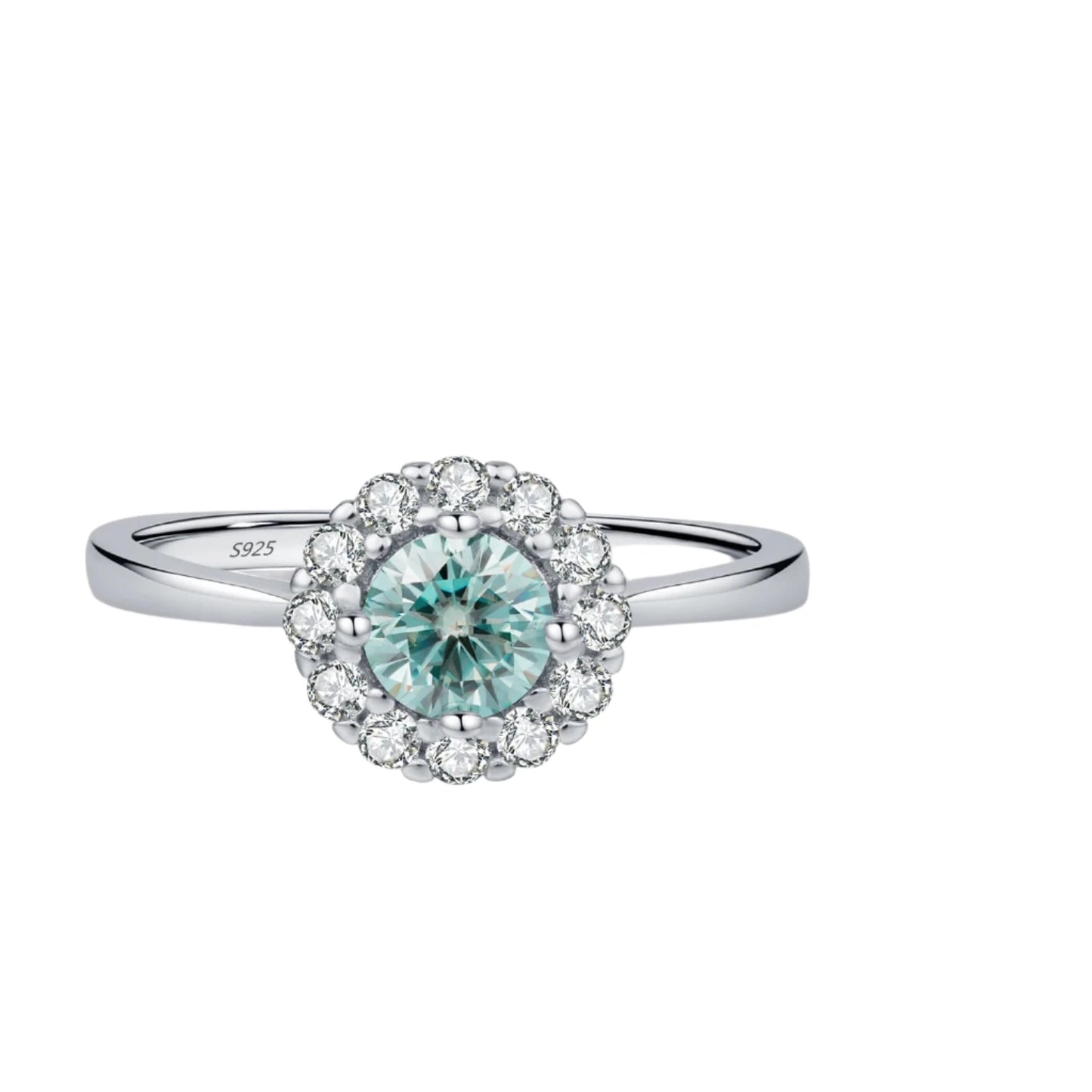 Green Teal Moissanite Halo Ring